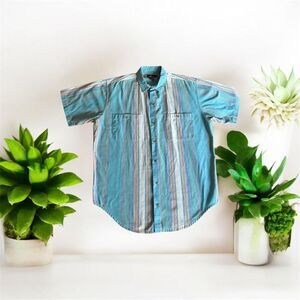 Vintage Sperry Top-Sider Men's L Striped Short Sleeve Button-Up Shirt